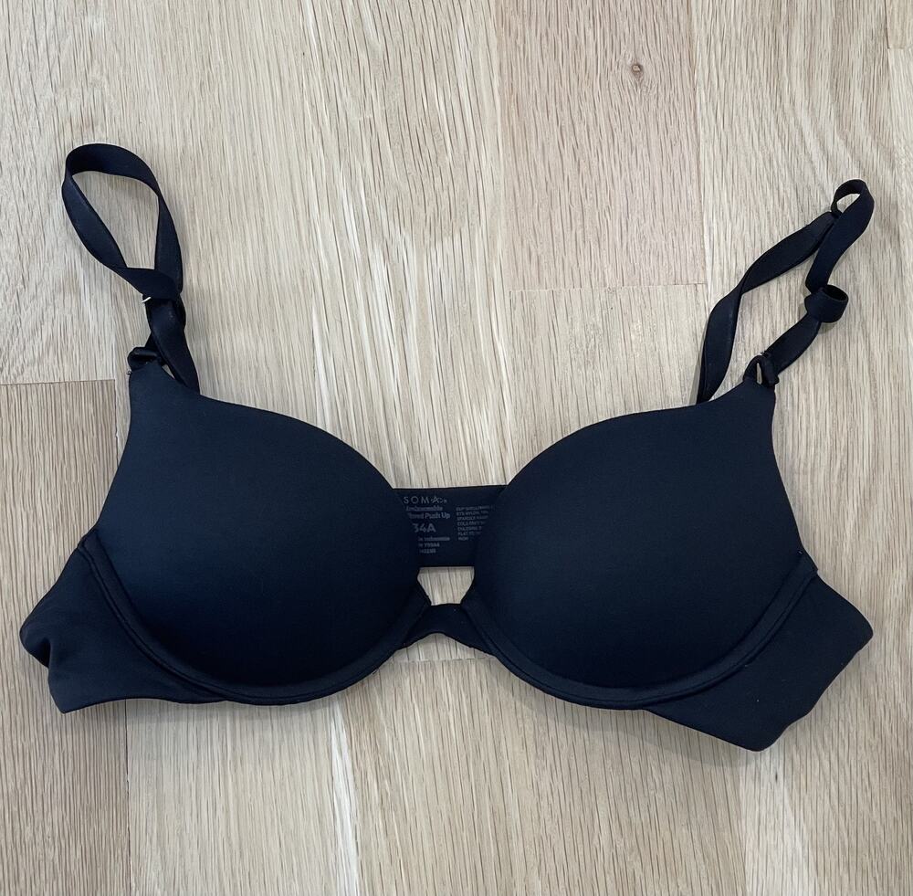 Soma Embraceable Bra Womens 34A Black Push Up Seamless Molded Underwire Padded